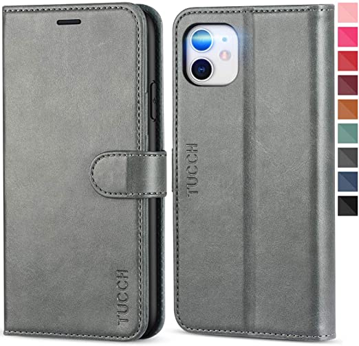 TUCCH iPhone 11 Case, iPhone 11 Wallet Case, Magnetic PU Leather Stand Flip Folio Cover with TPU Protective Inner Shell, RFID Blocking Card Slots Compatible with iPhone 11 (2019 6.1 inch), Grey