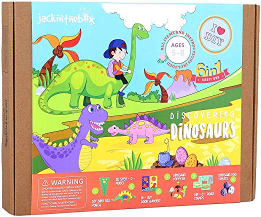 jackinthebox Dinosaur Themed Craft Kit and Educational Toy for Boys and Girls | 6 Activities-in-1 Kit | Great Gift for Kids Aged 5 to 8 Years Old | Learning Stem Toys (Dinosaur 6-in-1)