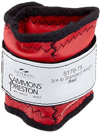 Sammons Preston 48634 Cuff Weight, 0.75 lb, Red, Velcro Strap & D-Ring Closure, Grommet for Easy Hanging, Lead Free Steel Ankle & Wrist Weights, For Strength Building & Injury Rehab, Sold Individually