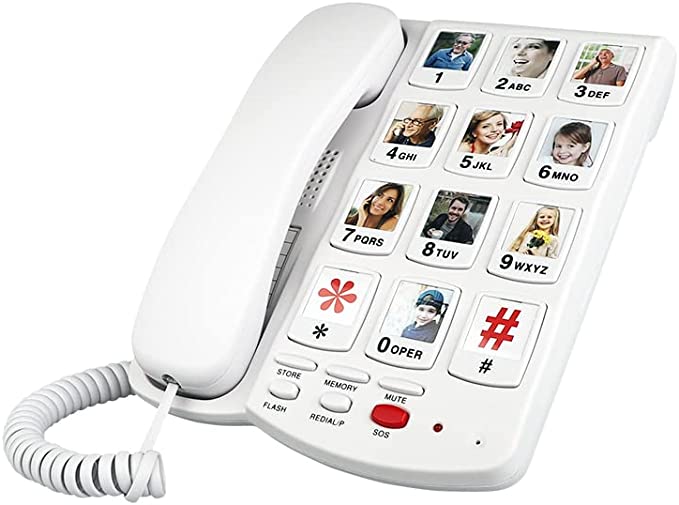 Large Button Phone, Image Phone for The Elderly with 10 one Button Image Memory Keys (Need to Enter Mode), Amplification Phone for The Elderly with Alzheimer's Disease and Hearing Impairment
