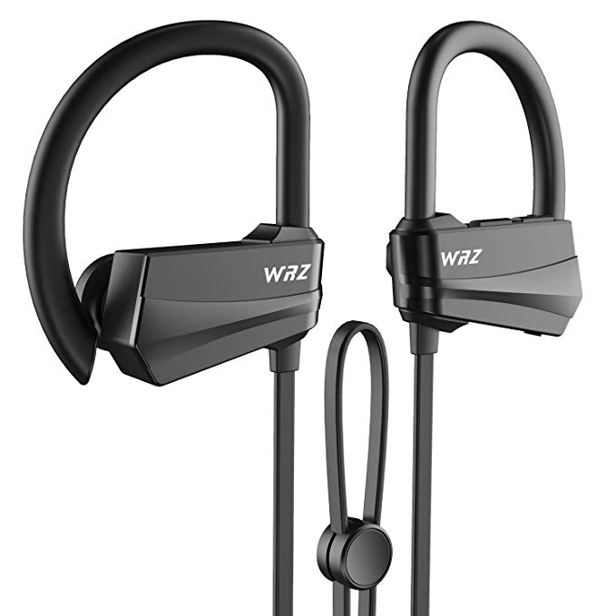 Wireless Bluetooth Headphones, WRZ S4 Running In Ear Earbuds with Mic IPX7 Waterproof Sweatproof HD Stereo Earphones for Sport Gym Workout 9 Hours Playtime for iPhone Android Smartphones (Black)
