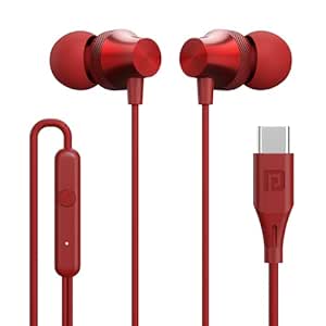 Portronics Conch Beat C in Ear Wired Earphones with Mic, Type C Audio Jack, 10mm Driver, 1.2m TPE Anti Tangle Wire, in line Mic Controls, Powerful Audio, Metal Alloy Body, Wide Compatibility(Red)