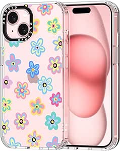 MOSNOVO Compatible with iPhone 15 Case, [Buffertech 6.6 ft Drop Impact] [Anti Peel Off Tech] Clear TPU Bumper Shockproof Phone Case Cover with Retro Groovy Flower Designed for iPhone 15 6.1"