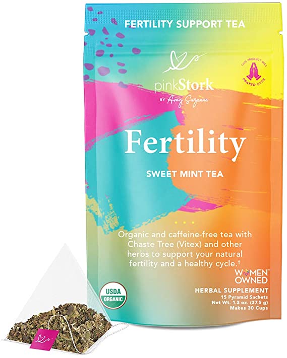 Pink Stork Fertility Tea: Sweet Mint Tea, Usda Organic, Support Female Fertility, Healthy Cycle, Hormone Balance, Biodegradable Sachets, 30 Cups