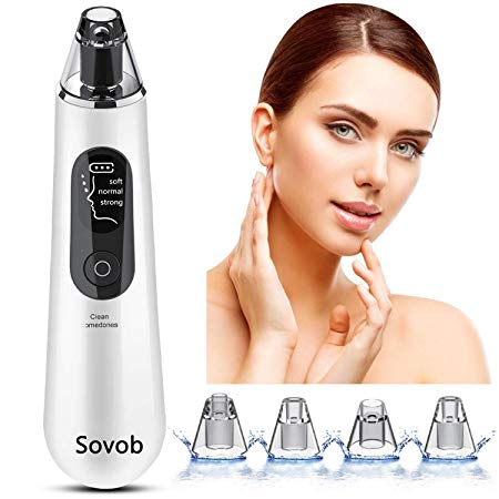 Sovob Blackhead Remover Pore Vacuum Cleaner -Upgraded Strong Suction USB Rechargeable Electric Blackheads Removal Tool Pore Cleaner Comedone Acne Extractor with Large LED Screen Unisex (White)