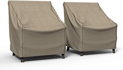 Budge P1W01PM1-2PK English Garden Patio Chair Cover (2 Pack) Heavy Duty and Waterproof, Medium (2-Pack), Tan Tweed