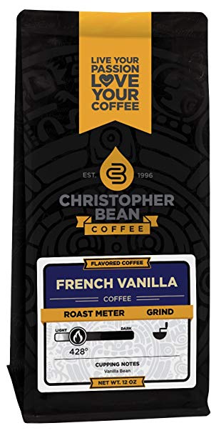 Christopher Bean Coffee Decaffeinated Whole Bean Flavored Coffee, French Vanilla, 12 Ounce