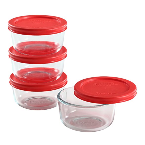 Pyrex 8 Piece Simply Store Glass Food Storage Set, Red