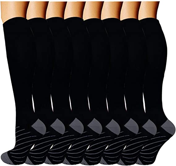 ACTINPUT Compression Socks (8 Pairs) for Women & Men 15-20mmHg - Best Medical,Running,Nursing,Hiking,Recovery & Flight Socks