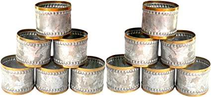 Kaizen Casa Gold Rim Galvanized Metal 1.75 x 1.75 Inch Napkin Rings, Set of 12 – Silver Napkin Rings for Banquets, Family Dinners, Special Events and Table Décor