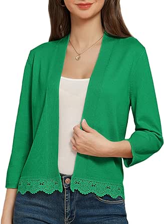 GRACE KARIN Women 3/4 Sleeve Cropped Cardigan Open Front V Neck Lace Lightweight Bolero Short Shrugs 2024