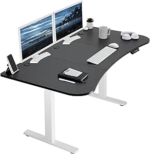 VIVO Electric Height Adjustable 63 x 32 inch Stand Up Desk, Black Table Top, White Frame, Standing Workstation with Preset Controller, 1B Series, DESK-KIT-1W1B