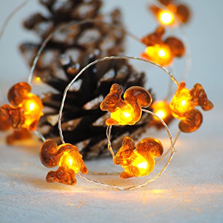 Squirrel String Lights by IMPRESS LIFE 10 ft Copper Wire 40 LEDs New Battery-powered for Indoor, Covered Outdoor, Thanksgiving, Harvest, Halloween, Parties, DIY Dorm Decor with Remote Control & Timer