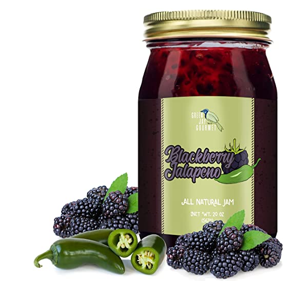 Green Jay Gourmet Blackberry Jalapeño Jam - All-Natural Blackberry Jam with Fresh Blackberries, Jalapeño Peppers & Lemon Juice - Vegan, Gluten-free Jam with No Preservatives - Made in USA - 20 Ounces