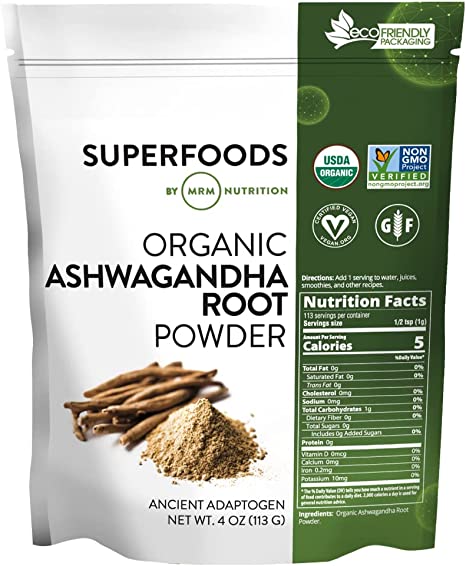 MRM Nutrition Organic Ashwagandha Root Powder | Superfoods | Ancient adaptogen | Antioxidants | Vegan   Gluten-Free | 113 Servings