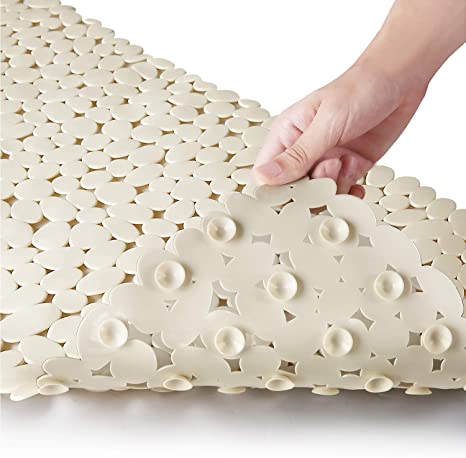 HOKEKI Bath Mat, Bath Tub Mat,Pebbles Non-Slip Bathtub Mat&Shower Mat with Suction Cups and Drain Holes,Tub Mats Non Slip Anti Molds,BPA,Latex,Phthalate Free and Washable Bath Mat for Tub(Beige)