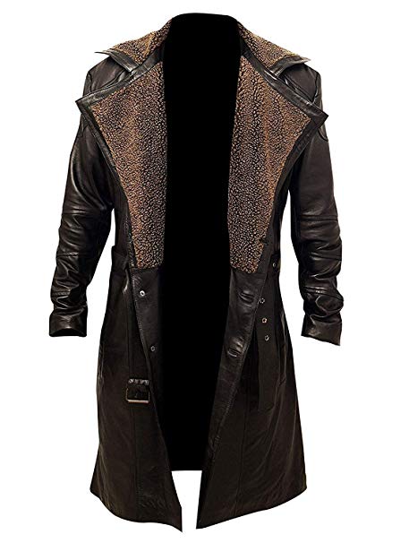Officer K Blade Runner 2049 Ryan Gosling Fur Lapel Collar Leather Trench Pea Coat