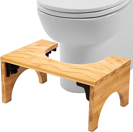 Housmile Toilet Stool, Poop Stool for Bathroom Waterproof and Non Slip, 7.8" Foldable Bathroom Stool, Bamboo Flip Simple Design, Improve Bathroom Posture and Comfort, Natural Color, Healthy Gifts