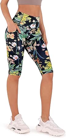 ODODOS Women's High Waisted Yoga Capris with Pockets, Tummy Control Non See Through Workout Athletic Running Capri Leggings