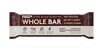 RSP Whole Bar - Low Carb Keto Protein Bar   Quality Fats, 10g Grass Fed Protein, 4g Net Carbs, 19g Fat, Zero Added Sugar, Perfect Keto Snack, Gluten Free, 12 Pack (Chocolate Almond Brownie)