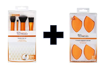 Real Techniques Flawless Base Plus Miracle Complexion Sponge Value Set Set of One Makeup Brush Plus Four Makeup Blender Sponges