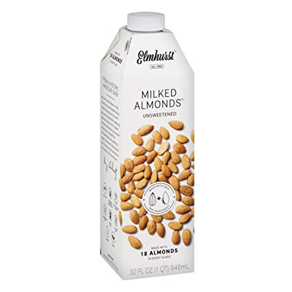 Elmhurst Unsweetened Milked Almonds 32 oz. Creamy & Delicious Almond Milk. More Nuts! More Nutrition! Gluten Free, Lactose Free, Vegan Beverage.