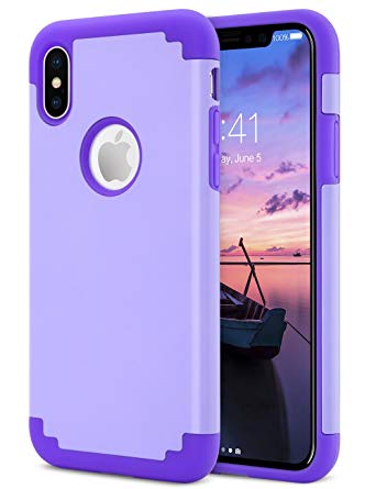 iPhone X Case, ULAK Slim Heavy Duty Protection iPhone X Case With Soft Rubber & Silicone Hard PC Back Dual Layer Shock Absorption Cover Wireless Charging, Lavender/Purple