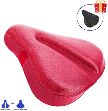 AceList Red Large Soft Bike Seat Cushion for Women Comfort, Wide Gel Soft Pad Exercise Bike Seat Cover, Wide Foam Bicycle Seat Cushion, Fits Cruiser, Stationary Bikes, Outdoor Indoor Cycling
