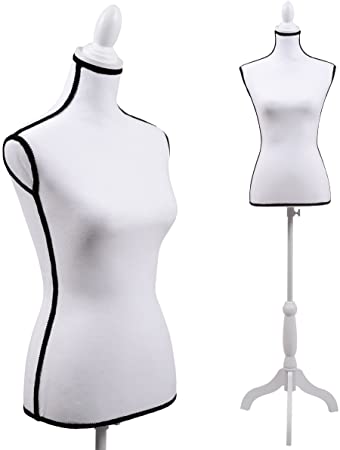 JAXPETY Female Mannequin Torso Clothing Display W/White Tripod Stand New (White and Black)