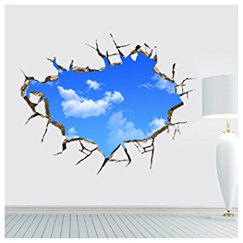Romantiko Waterproof Kids Children Room Home and Wall Decor 3D Wall Stickers for Bedroom Blue Sky