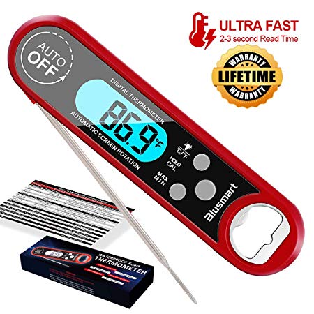 Meat Thermometer, Blusmart Instant Read Cooking Thermometer with IP67 Waterproof & Backlight LCD Screen, Digital Food Thermometer Perfect for Kitchen Cooking, BBQ,Sweets,Smokers,Milk