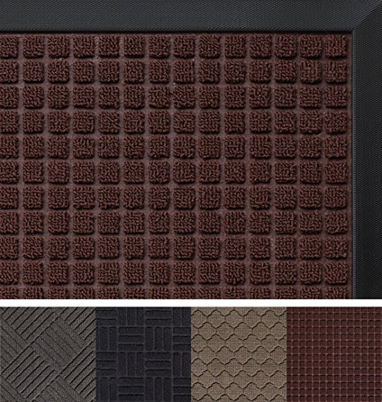 The Original GORILLA GRIP Durable All-Natural Rubber, Indoor Outdoor Large 29"x17" Door Mat, Waterproof, Low-Profile, Easy-To-Clean, Beautiful Colors and Patterns (Brown: Squares)