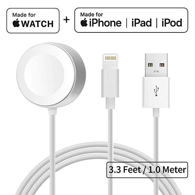 [Apple MFi Certified] Apple Watch Charger 3.3 Feet/1 Meter iWatch Magnetic Fast Charging Cable, Great Replacement for Travel, Compatible with All Apple Watch Series 1/2/3/4 38mm, 40mm, 42mm, 44mm