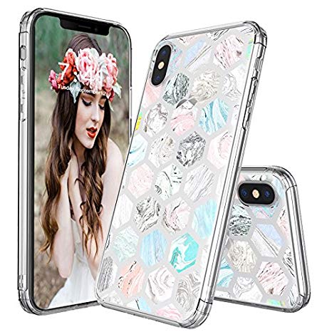 iPhone X Case, iPhone X Cover, MOSNOVO Geometric Hexagon Marble Clear Design Printed Transparent Plastic Hard Back Case with Soft TPU Bumper Protective Phone Case Cover for Apple iPhone X