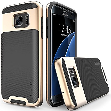 Galaxy S7 Edge Case -- Artech 21 [Vivid Arkansas Series] Slim Dual Layers [ Shockproof ] [Drop Proof ] Textured Pattern Anti-Slip Protective Cover Case For Samsung Galaxy S7 Edge -- [Gold/Black]