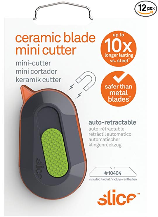 Slice 10514-CS Mini Cutter Auto-Retractable, Cuts Vinyl, Cardboard, Foam, Plastic Packaging Opener, Pack of 12