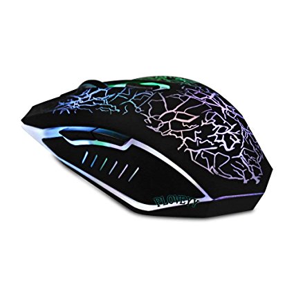 Ploveyy Wired Mouse, Optical USB Gaming Mouse Mice With 4 DPI Settings Up to 2400 DPI, 6 Colors Cool LED Backlight for Laptop PC Computer Gamer - Black