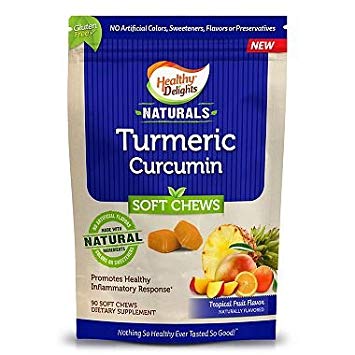 Healthy Delights Natural Turmeric Curcumin Chews, Tropical Fruit Flavor, 90CT Soft Chews