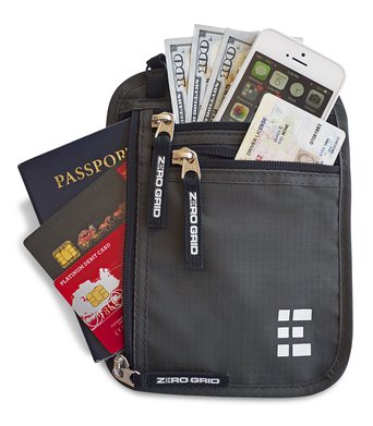Zero Grid Neck Wallet wRFID Blocking- Concealed Travel Pouch and Passport Holder
