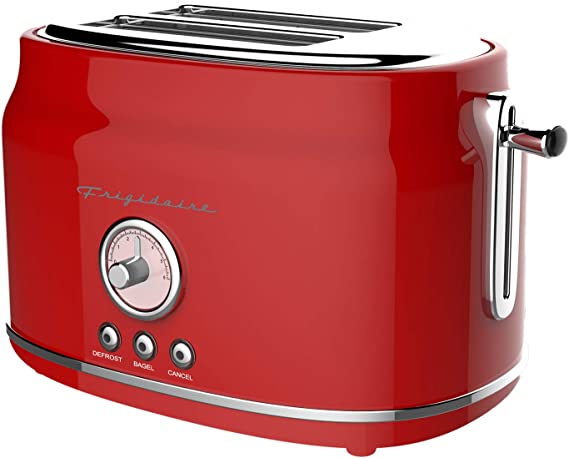 Frigidaire ETO102-RED Retro Wide 2-Slice Toaster Perfect for Bread, English Muffins, Bagels, 5 Browning Levels, 900w, RED