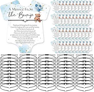 Chuangdi 50 Sets Baby Shower Bracelets Party Favors for Guests a Message from the Bump Adjustable Cute Heart Bracelets Thank You Card Bracelets for Gender Reveal Thank You Gifts(Blue)