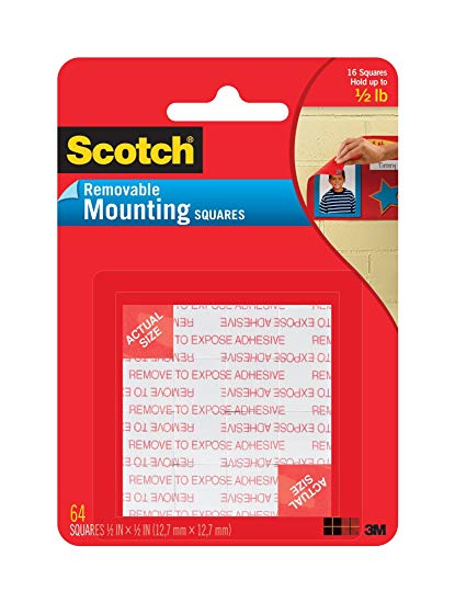 Scotch Mounting Squares  1/2-inch x 1/2-inch, Black, 64-Squares, 4-PACK