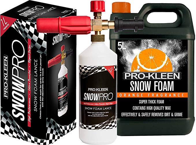 Pro-Kleen Snow Foam Lance / Gun Kit with 5L Orange Snow Foam For Use With Karcher K Series Pressure Washers (K2 / K3 / K4 / K5 / K6 / K7) 1L Capacity High Quality Manufacturing with Italian Components Fully Adjustable Chemical Dial & Variable Spray Nozzle Easy To Use Instruction Manual Provided Powerful, Heavy Duty, Foamer / Sprayer for Car Washing / Cleaning