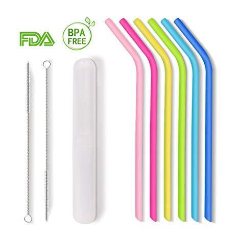 Regular Size Silicone Straws, Opret 6 pcs Reusable Slim Straws with Portable Case for 20oz/30oz Yeti, RTIC, Tumblers for Kids/Toddlers/Adults, BPA Free FDA Approved, Pinch-Test Passing