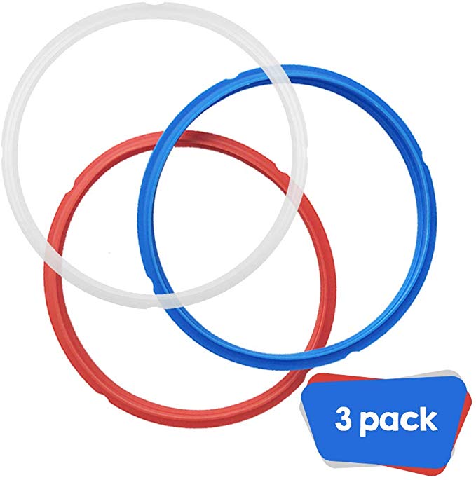 SISS 3 Pack Silicone Sealing Rings, Red, Blue, White Sweet and Savory, Food-Grade Gasket, Replacement Accessory, Pack of 3 Pressure Cooker Accessories Fits 5 or 6 Qt Models