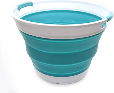 SAMMART 40L(10.57 Gallons) Collapsible Super Big Round Bucket - Portable Laundry Basket/Storage Container - Space Saving Washing-up Bowl, Water Capacity 31.5L (8.32 gallons) (Bright Blue)