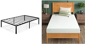 Zinus Van 16 Inch Metal Platform Bed Frame/Steel Slat Support/No Box Spring Needed/Easy Assembly, Twin & 6 Inch Green Tea Memory Foam Mattress, Fiberglass Free, Patented Custom Contour Support