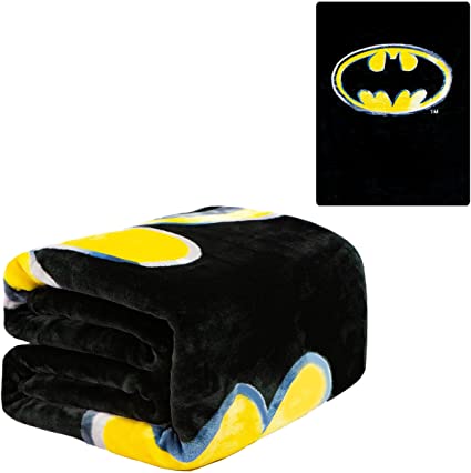 DC Comics Batman Emblem Twin 60'' x 80'' Blanket - Batman Logo - Black with Yellow Logo - Officially Licensed by Warner Bros - Super Soft & Thick - 100% Polyester