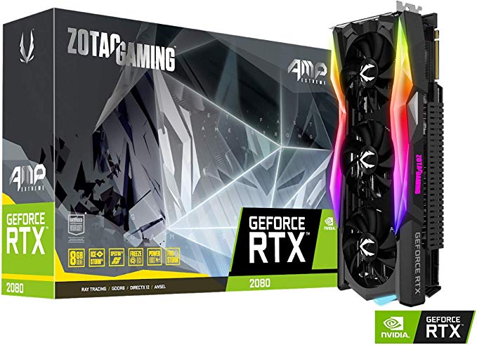 ZOTAC Gaming GeForce RTX 2080 AMP Extreme 8GB GDDR6 256-Bit Extreme Overclock Animated RGB 3 Fan Graphics Card ZT-T20800B-10P