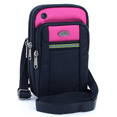 U-TIMES Casual Water Resistant Oxford Waist Pouch 6.5" Crossbody Shoulder Cell Phone Bag for iPhone 6/6S,6Plus/6S Plus,Samsung Note 5,Note 4,Galaxy S7,S7 Edge(Rose Red)